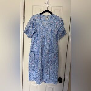 Casual Nights Large House Dress Floral MuMu Nightgown Robe blue Floral Snap Up